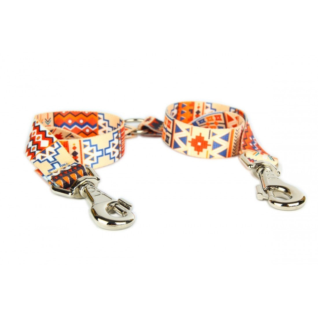 Guinzaglio per cani boho a motivo geometrico con connettori metallici