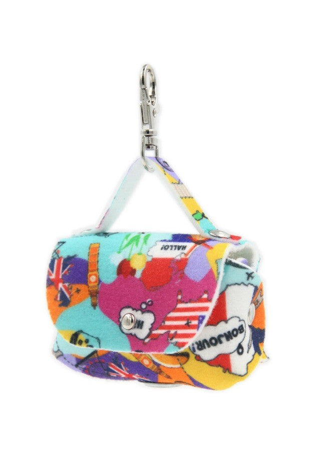 Dispenser per sacchetti cani da viaggio in tessuto multicolore con clip