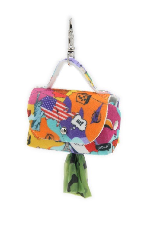 Dispenser sacchetti per cani multicolore con clip e sacchetti verdi