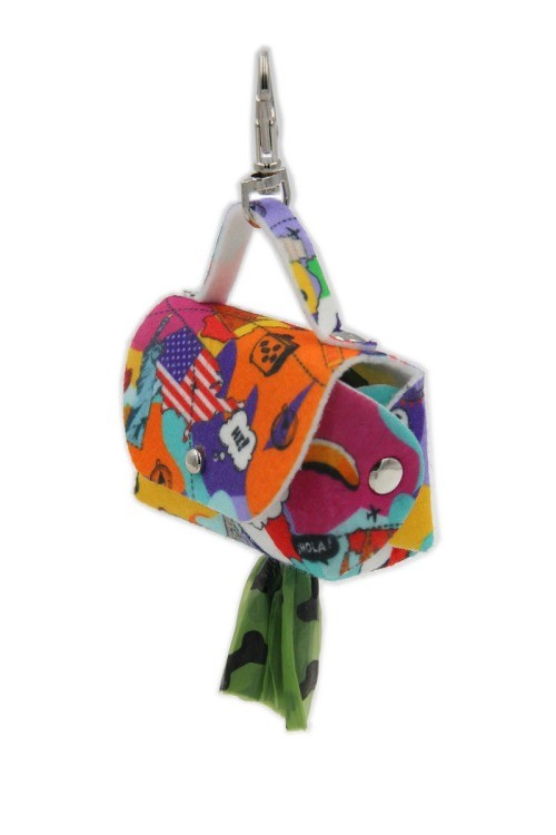 Dispenser per sacchetti igienici per cane in tessuto colorato con clip e sacchetti