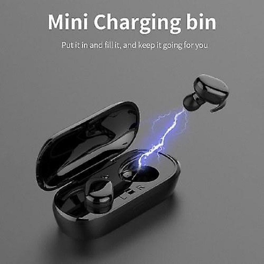 Custodia di ricarica mini nera con auricolari ed effetto luminoso