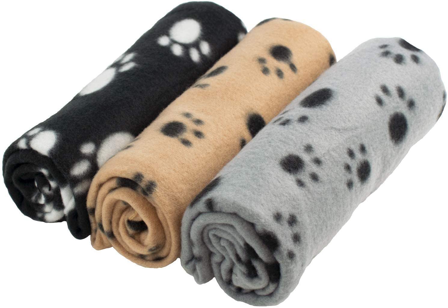 Coperta per animali domestici con rotoli neri, beige e grigi con stampa zampa