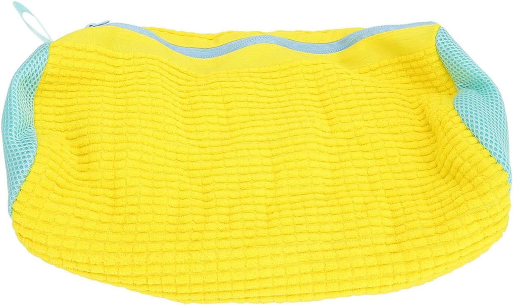 Borsa per lavascarpe cilindrica gialla con inserti in rete azzurra
