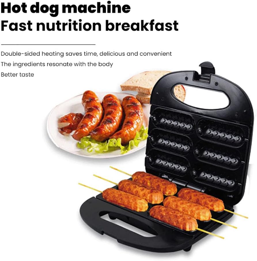 Macchina per hot dog doppia faccia nera con piastre scanalate e hot dog