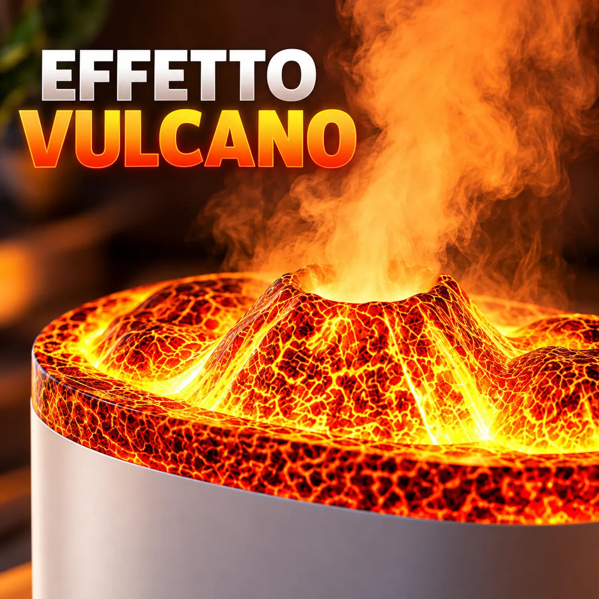 Diffusore di aromi con effetto vulcano luminoso e fumo denso, corpo bianco