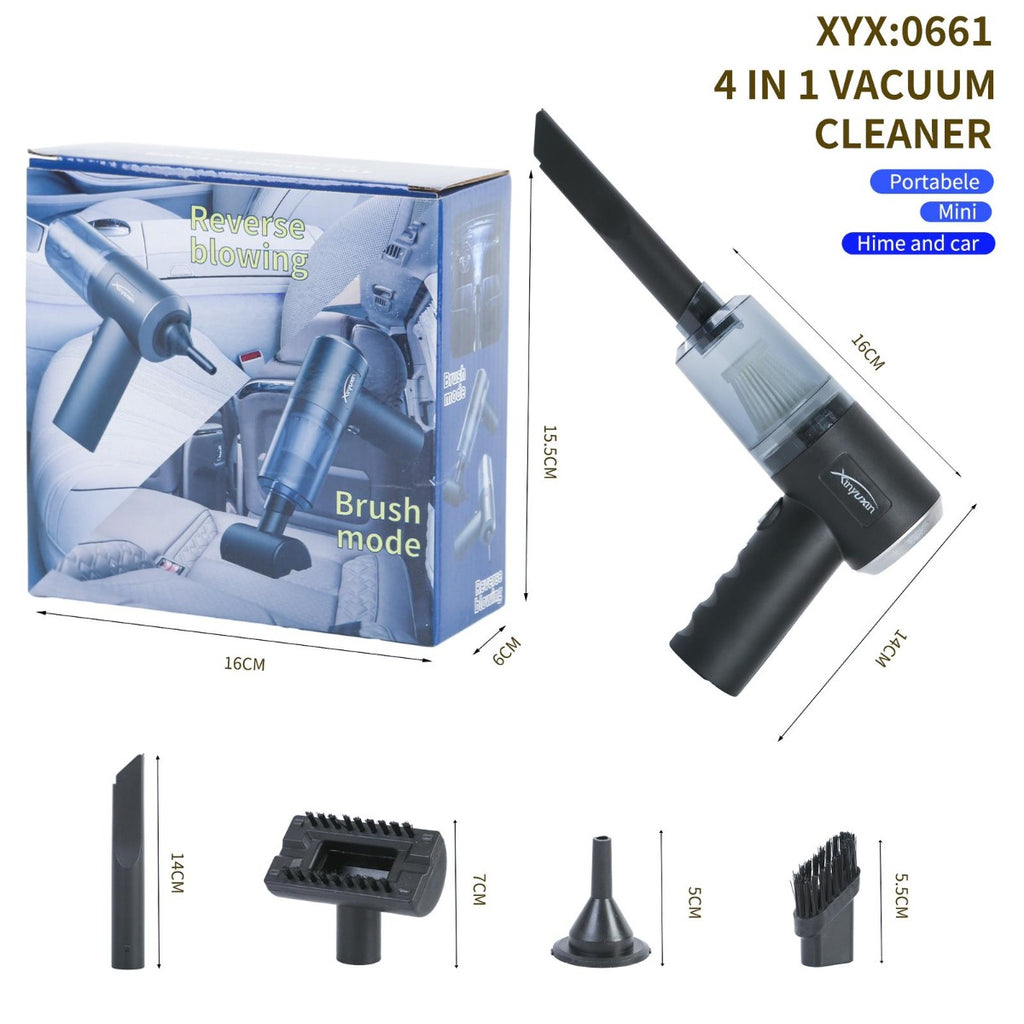 Aspiratore 4 in 1 per auto nero con set accessori e ugelli multipli