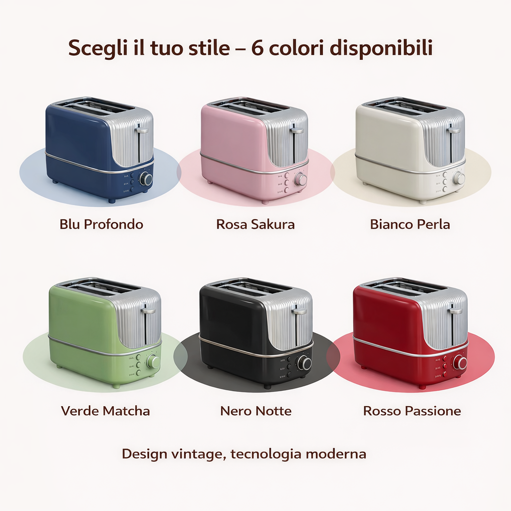 Set di tostapane compatti a 2 fette in più colori, con fessure verticali