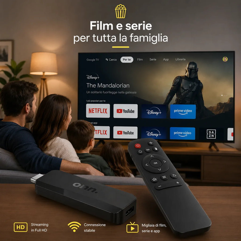 Telecomando e stick streaming ONN per film e serie HD