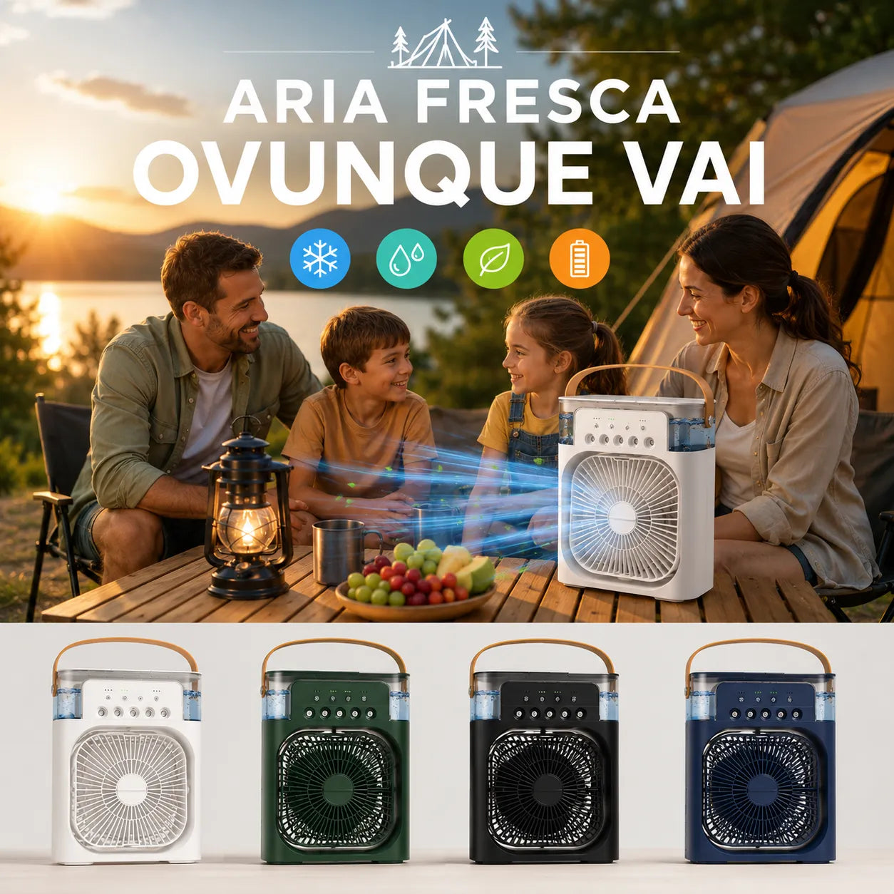 Mini Raffrescatore Condizionatore Portatile USB-C con Nebulizzatore LED 7 Colori