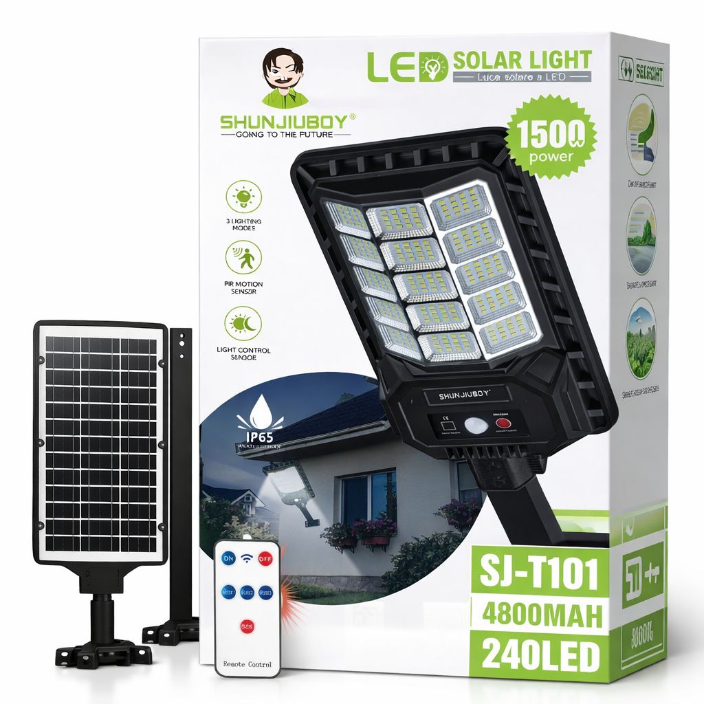 Faro LED Solare 240 LED con Sensore PIR e Telecomando – IP65 Esterno Impermeabile