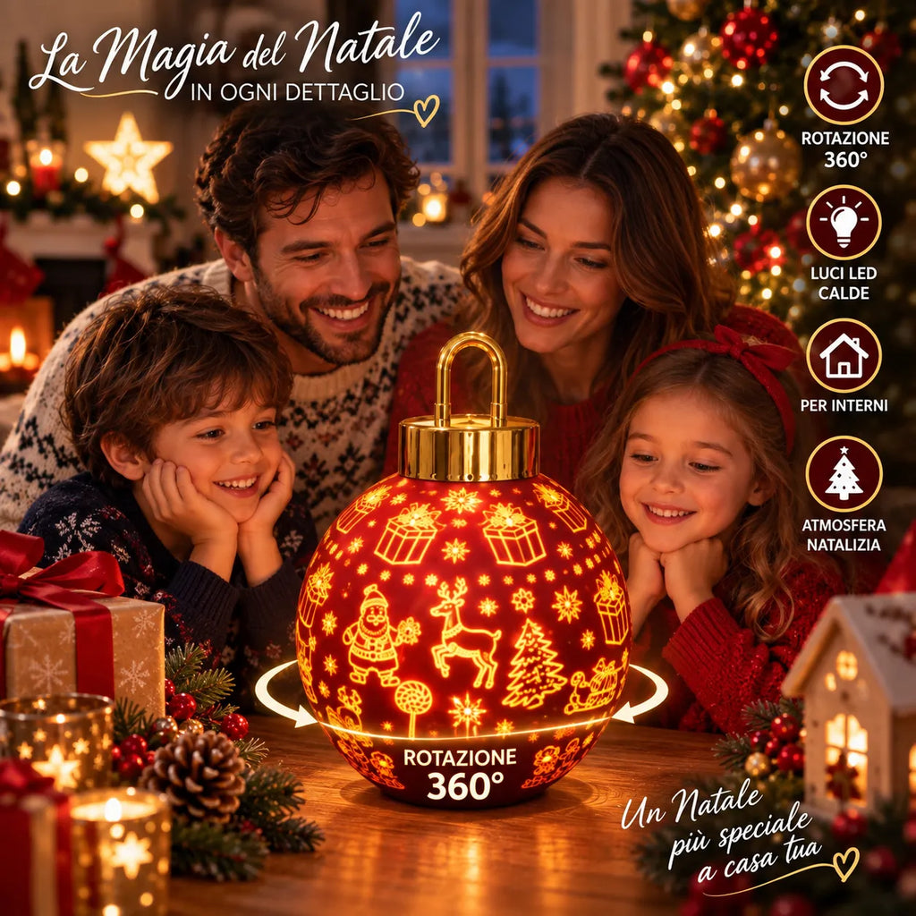 Palla di Natale luminosa LED rossa con maniglia, rotazione 360° visibile