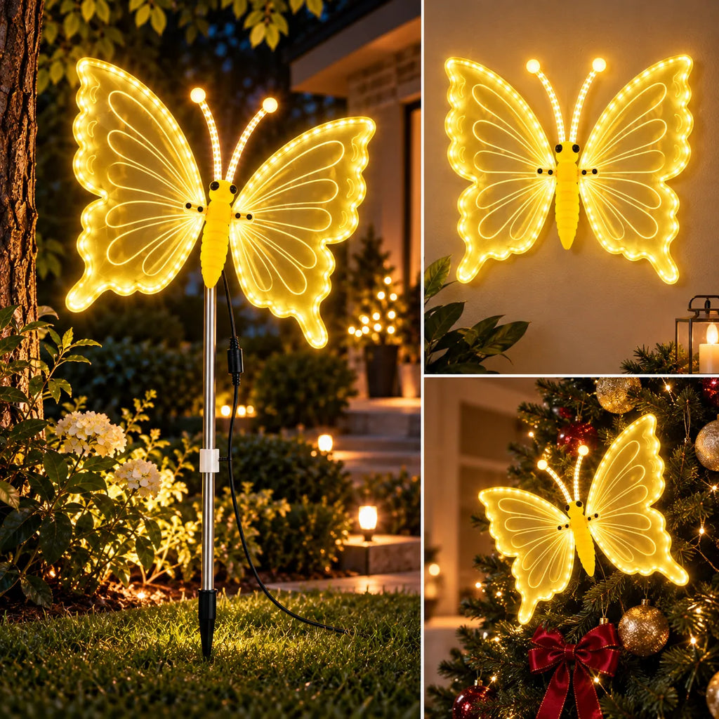 Farfalla LED decorativa 60 cm bianco caldo su asta e picchetto