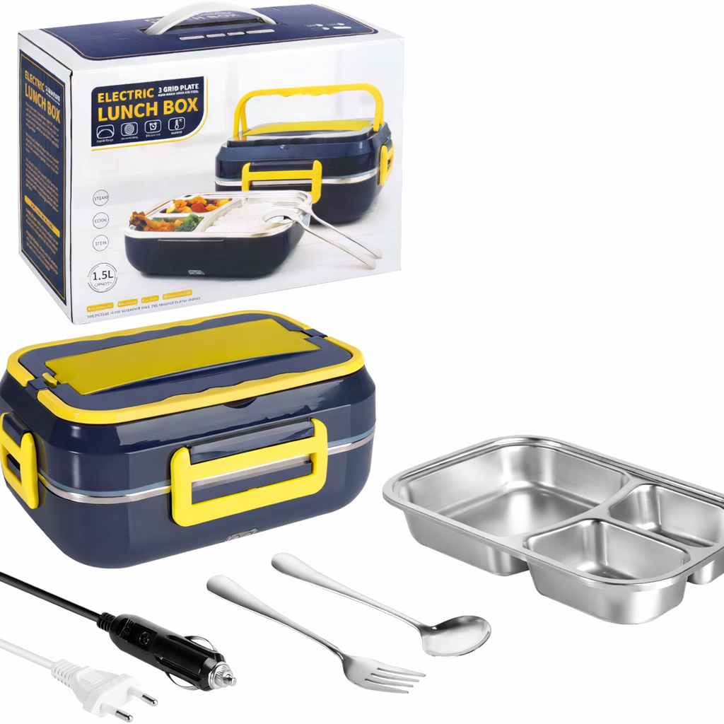 Scaldavivande elettrico portatile in acciaio inox, contenitore doppio blu e giallo