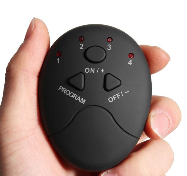 Telecomando nero per stimolazione EMS con pulsanti Program e ON/OFF