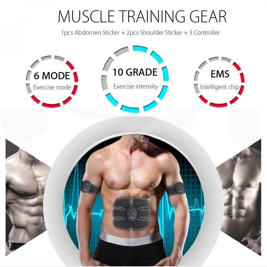 Elettrostimolatore Per Muscoli Addominali Braccia Gambe 3 x EMS Mobile Gym Body