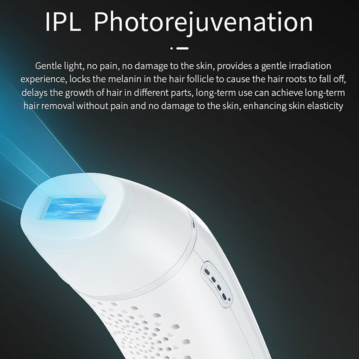 Epilatore IPL bianco con testa luminosa e fori di emissione