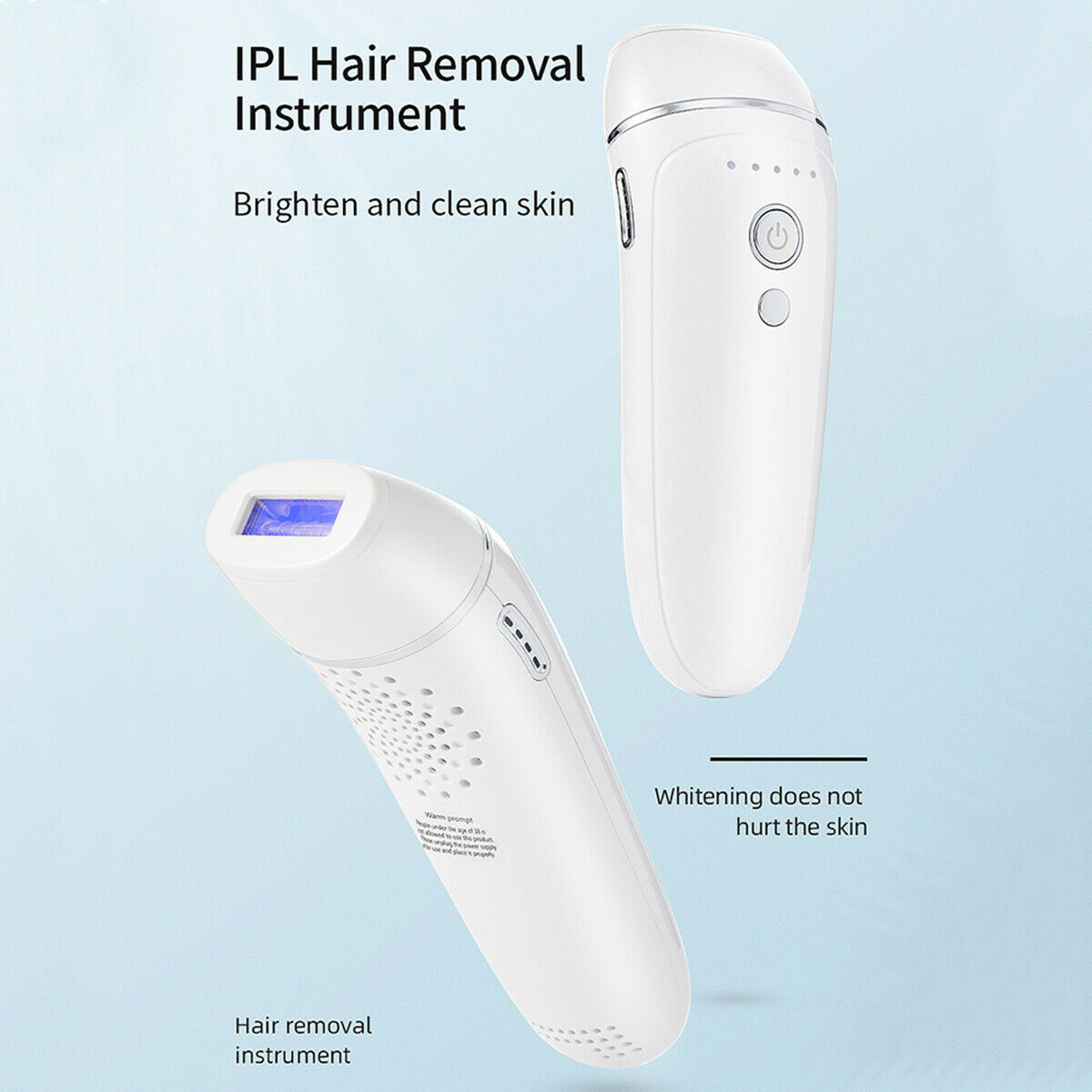 Epilatore IPL bianco con finestra luminosa e superficie in rilievo