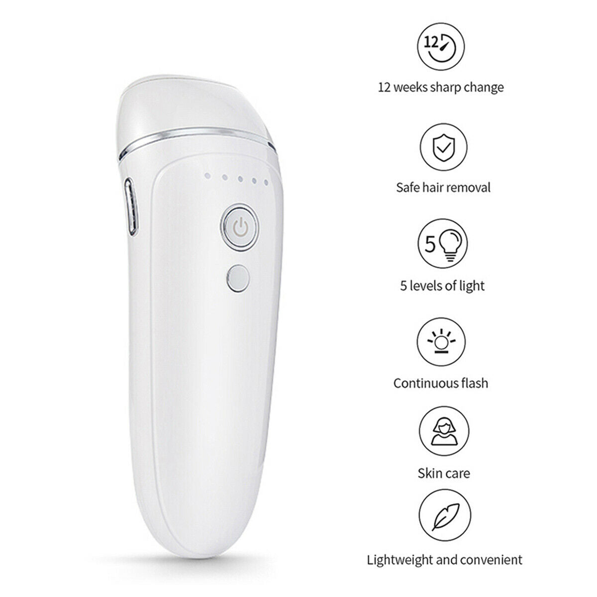 Epilatore IPL bianco con corpo liscio e tasto di avvio