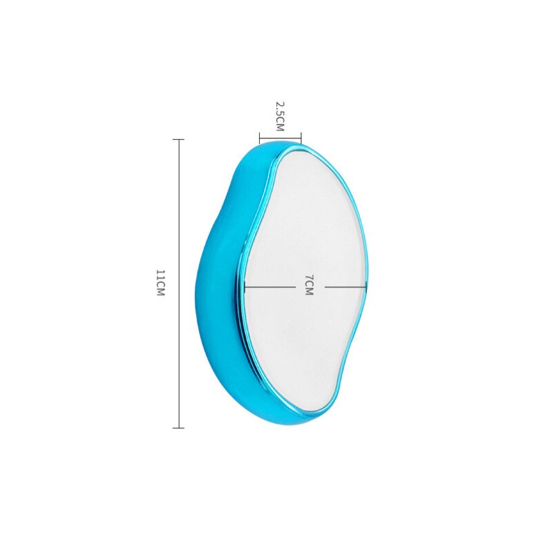 Depilatore portatile turchese sagomato, vista laterale con misure indicate
