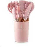 Set utensili da cucina in silicone rosa in contenitore cilindrico