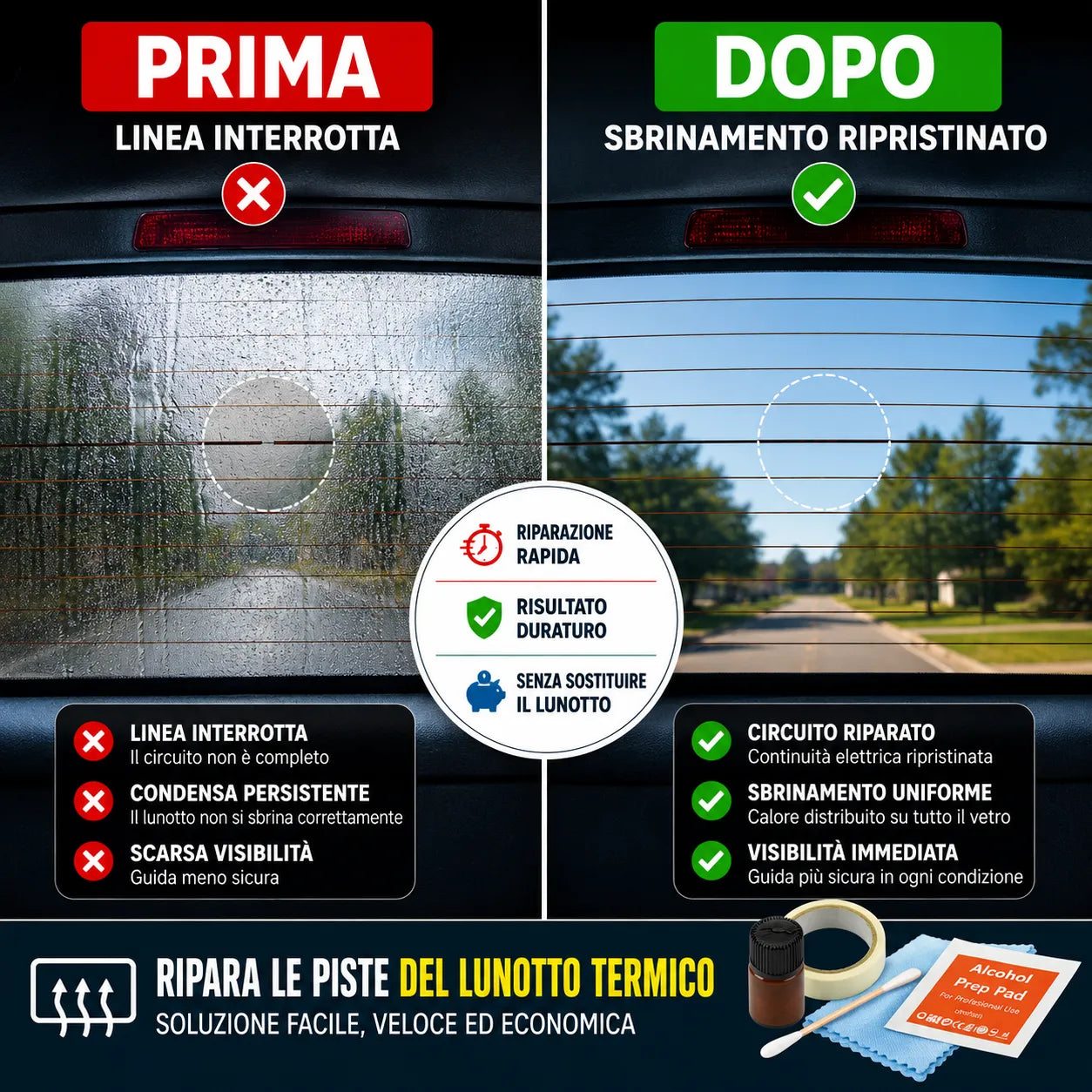 Visbella Kit di Riparazione Fai da Te per Sbrinatore Lunotto Posteriore – Ripara Linee della Griglia del Vetri