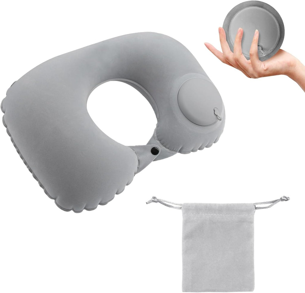 Cuscino cervicale gonfiabile grigio con foro per il collo e valvola
