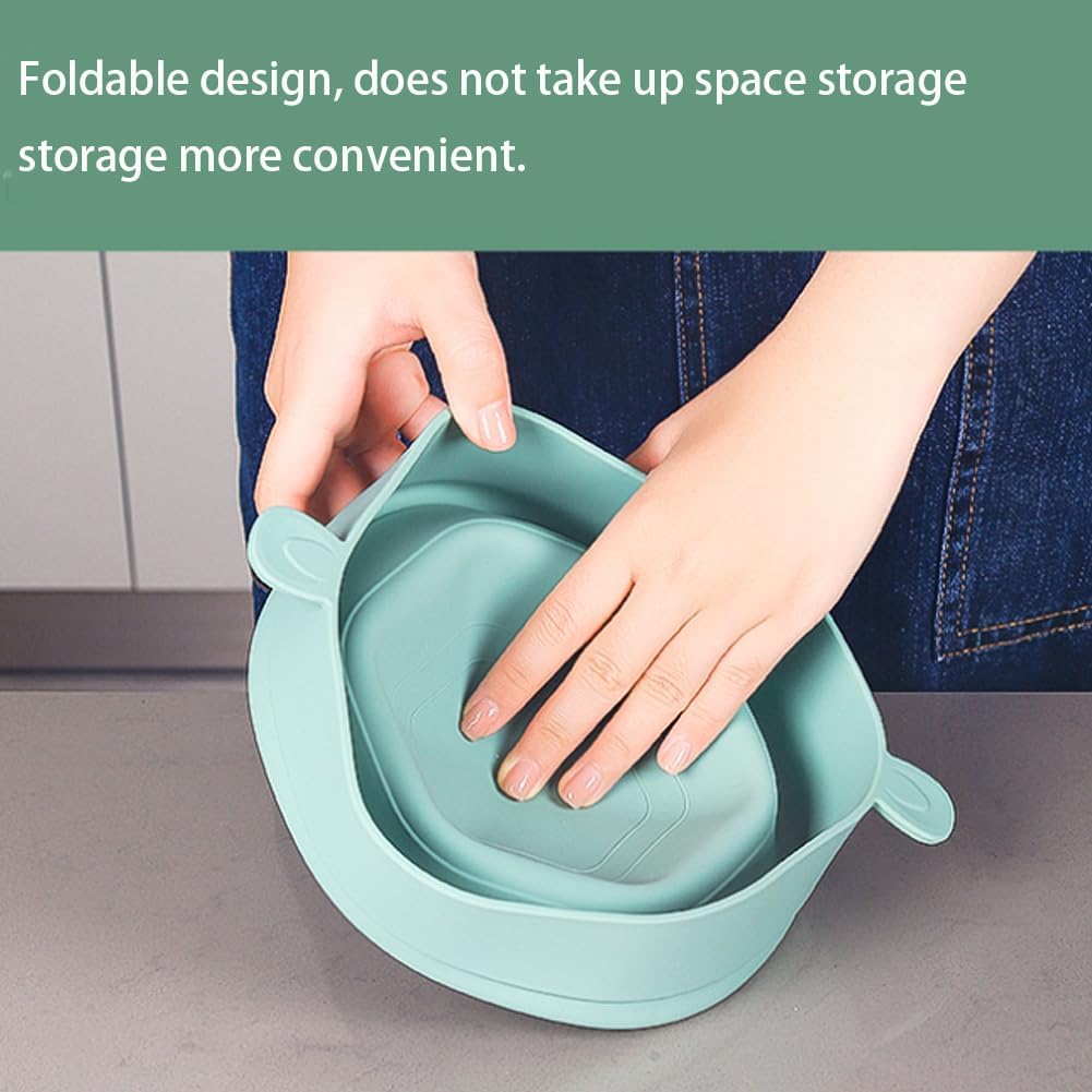 Ciotola pieghevole in silicone verde chiaro dal design compatto con manici laterali
