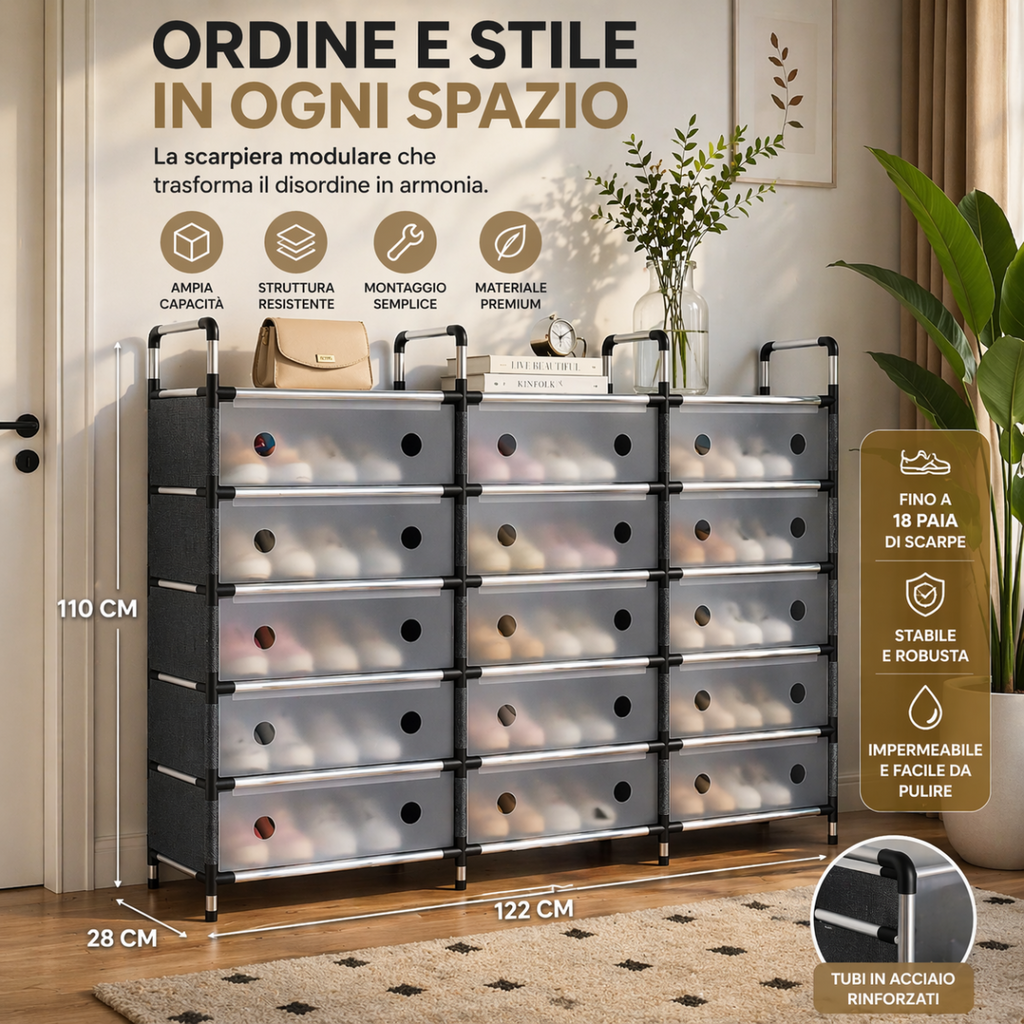 Scarpiera Modulabile Salvaspazio con Cassetti Trasparenti  Organizer Scarpe Multilivello Elegante e Resistente