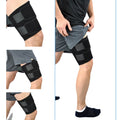 Fascia supporto coscia in neoprene nera con chiusura a strappo e inserti grigi