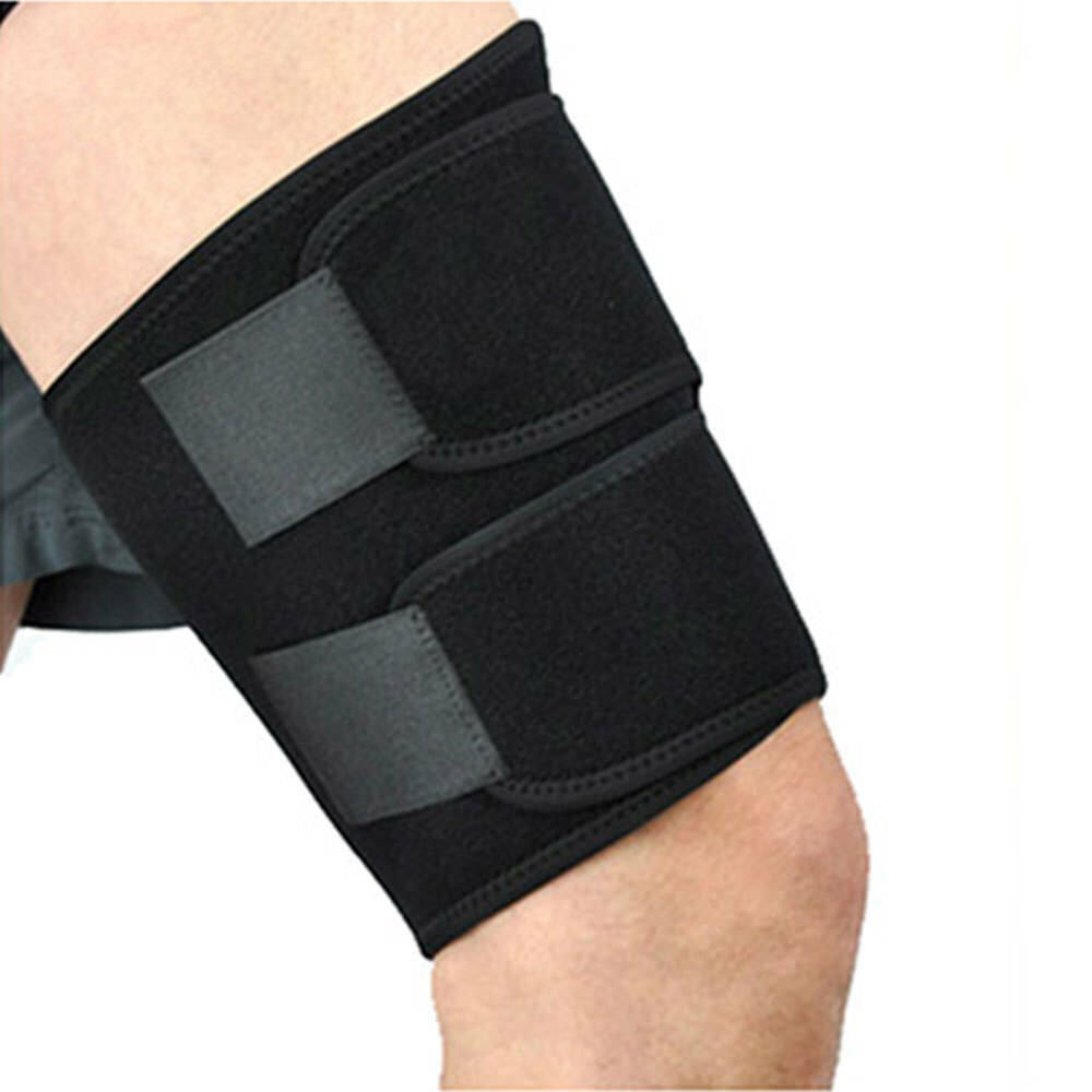 Fascia coscia in neoprene nera con due bande grigie a strappo