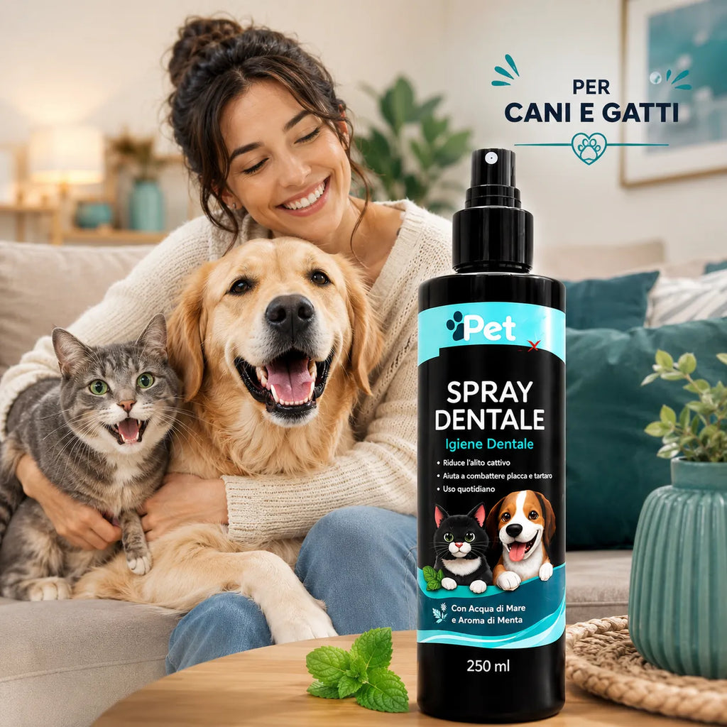 Spray dentale PET SMILE 250 ml con flacone nero, adatto a cani e gatti