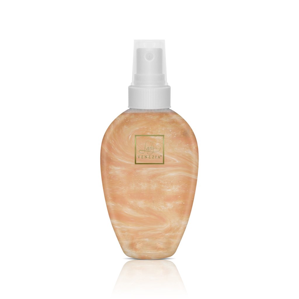 Spray corpo Illuminante in flacone di vetro rosa e oro, con nebulizzatore 85 ml