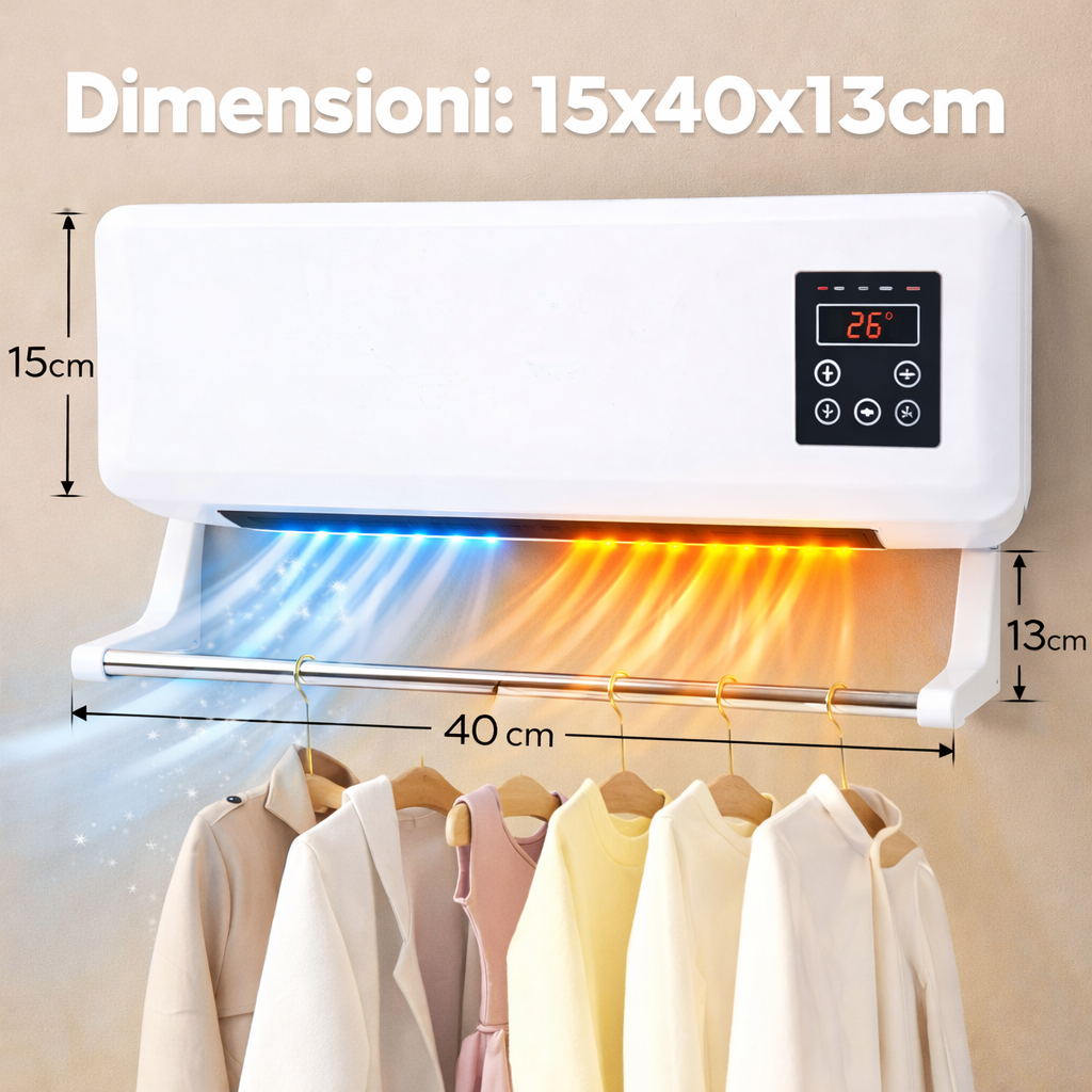 Stufa elettrica da parete bianca, dimensioni 15×40×13 cm