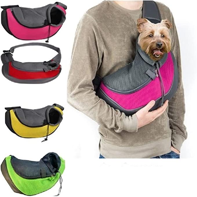 Borsa da viaggio per animali a mezzaluna rosa e grigio con tracolla regolabile