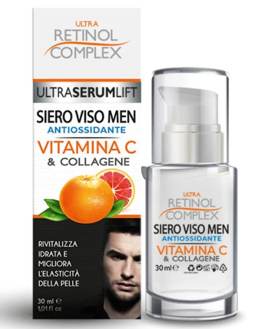Flacone siero viso Men Ultra Retinol Complex con Vitamina C e Collagene, 30 ml
