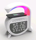 Sveglia bluetooth a chiocciola bianca con altoparlante e display orario luminoso