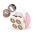 Mini epilatore portatile bianco con testine rotonde dorate e dettagli rosa