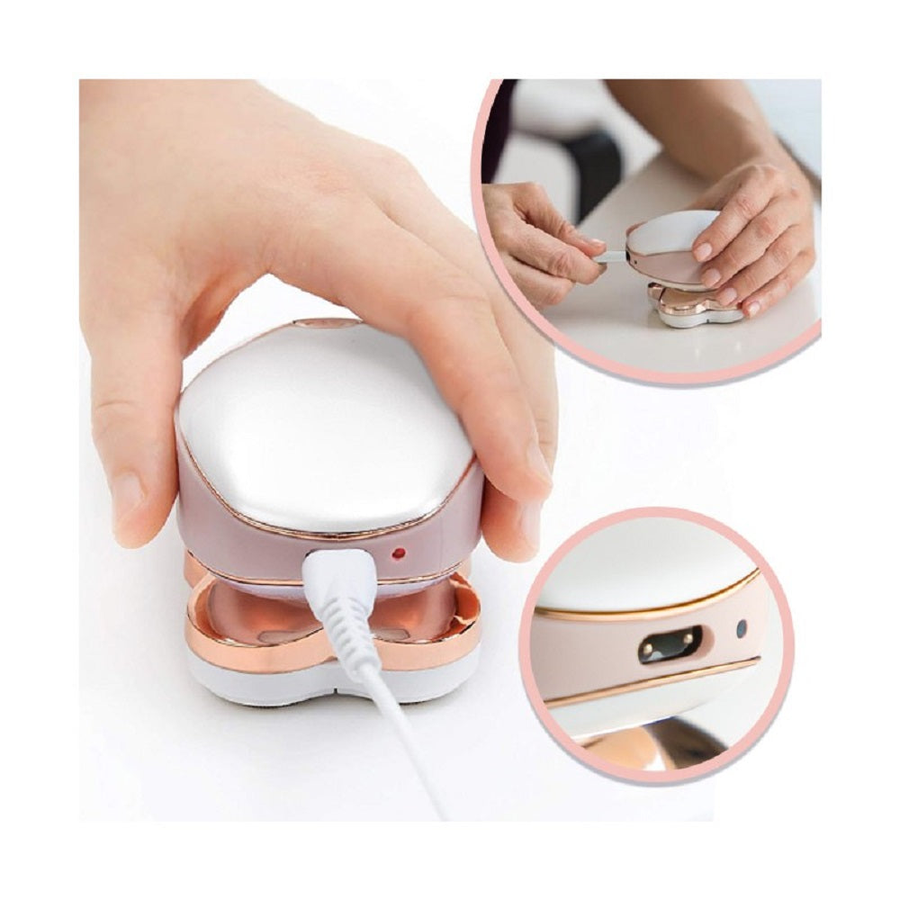 Mini epilatore portatile bianco-rosa con cavo e pulsante frontale