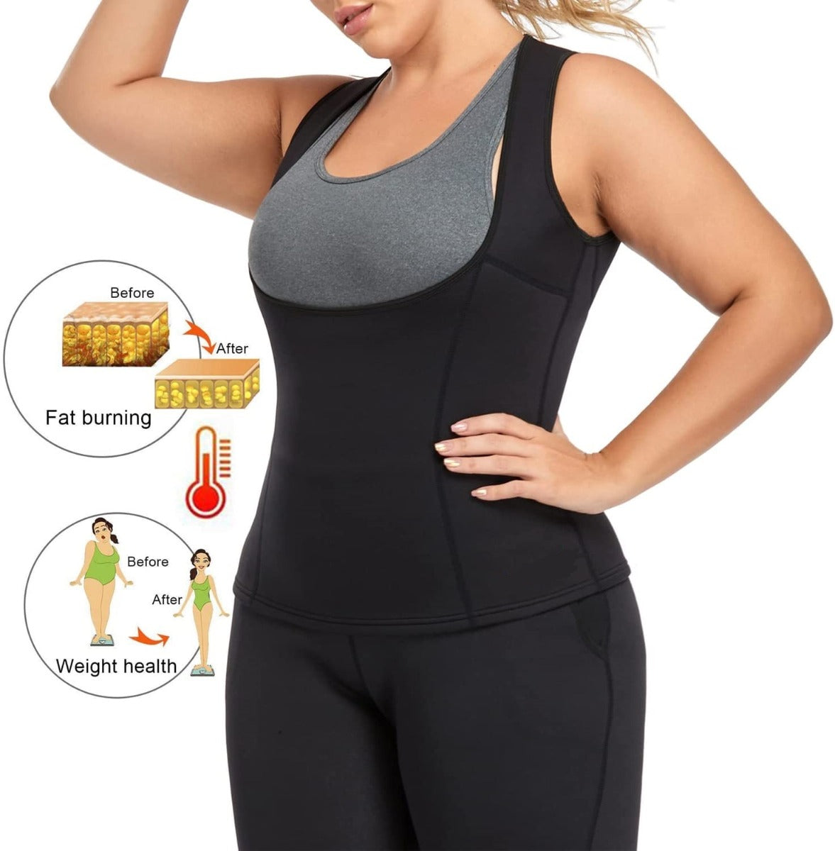Canotta fitness in neoprene con davanti grigio e corpo nero, senza maniche aderente.
