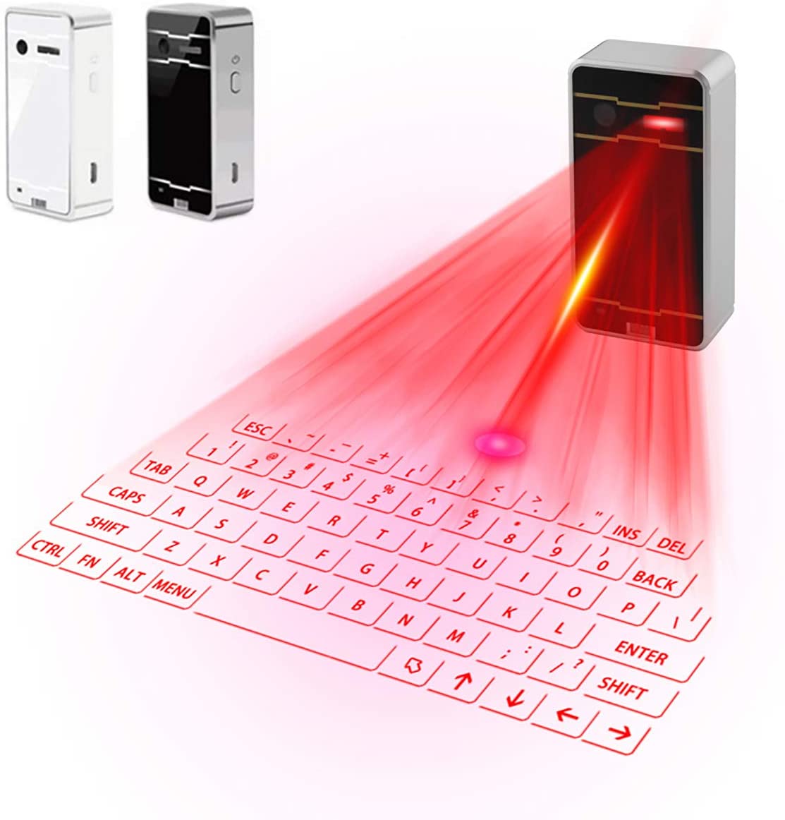 Tastiera laser Bluetooth portatile con proiezione rossa dei tasti e base bianca