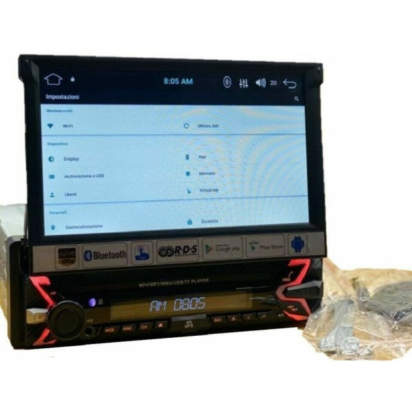 Autoradio 1 din con schermo a scomparsa 7" touch, Bluetooth, comandi e display