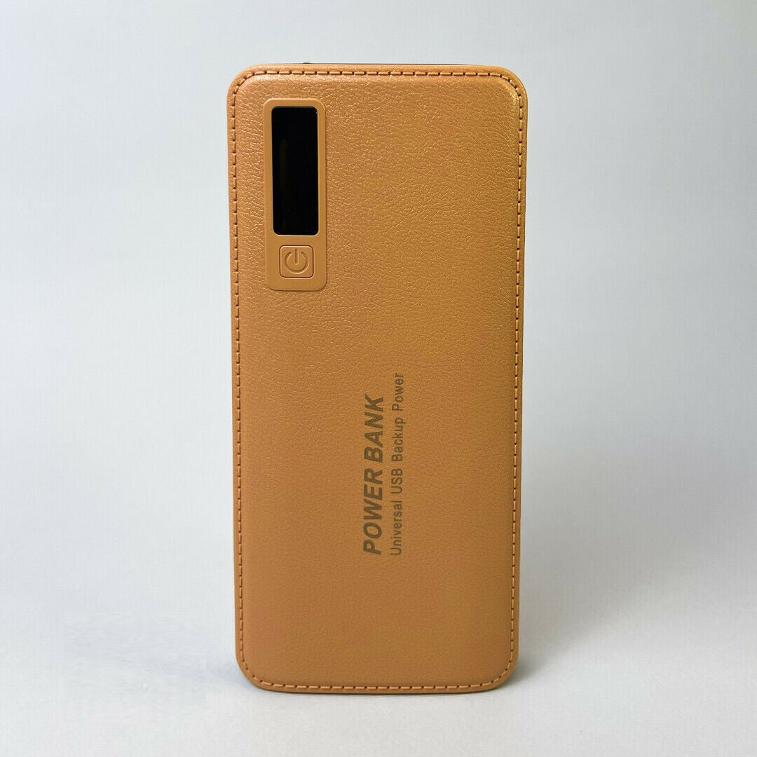 Power bank oro con connettore sul retro e logo stampato