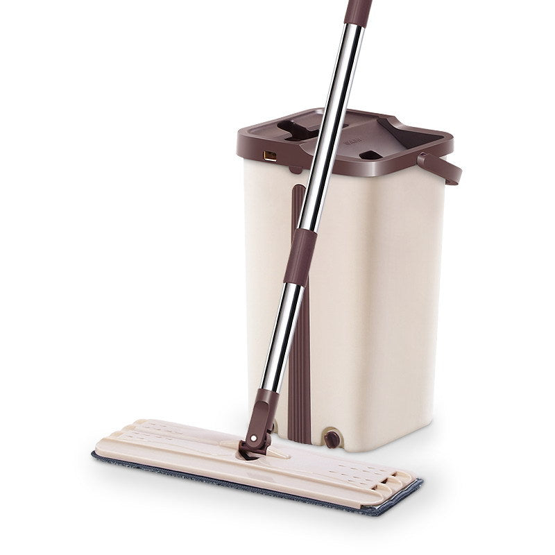 Mocio piatto con secchio strizzatore bianco, piastra microfibra e manico cromato viola