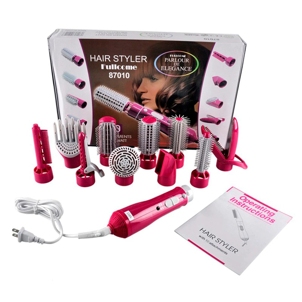 Set asciugacapelli 10 in 1 rosa con accessori e manuale nella confezione