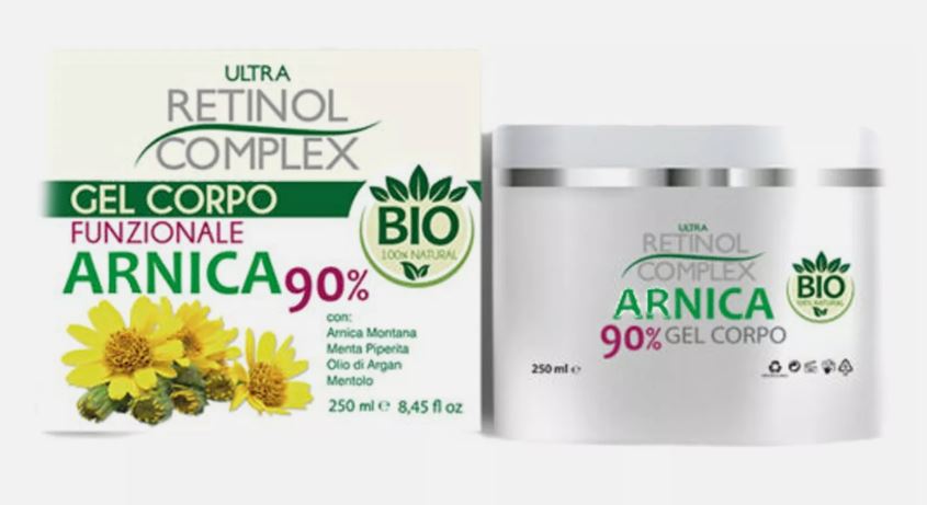 Gel corpo alla arnica 90% vasetto bianco da 250 ml con scatola
