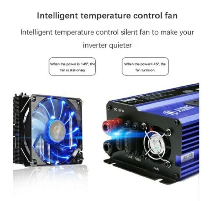 Inverter 12V-220V con ventola di raffreddamento e luci LED blu