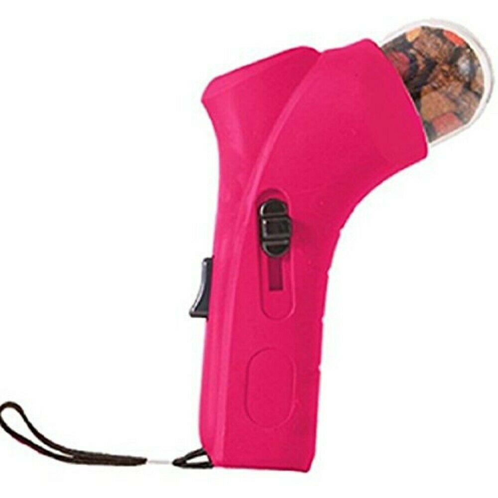 Pistola dispenser per crocchette per cani, rosa fucsia con serbatoio trasparente