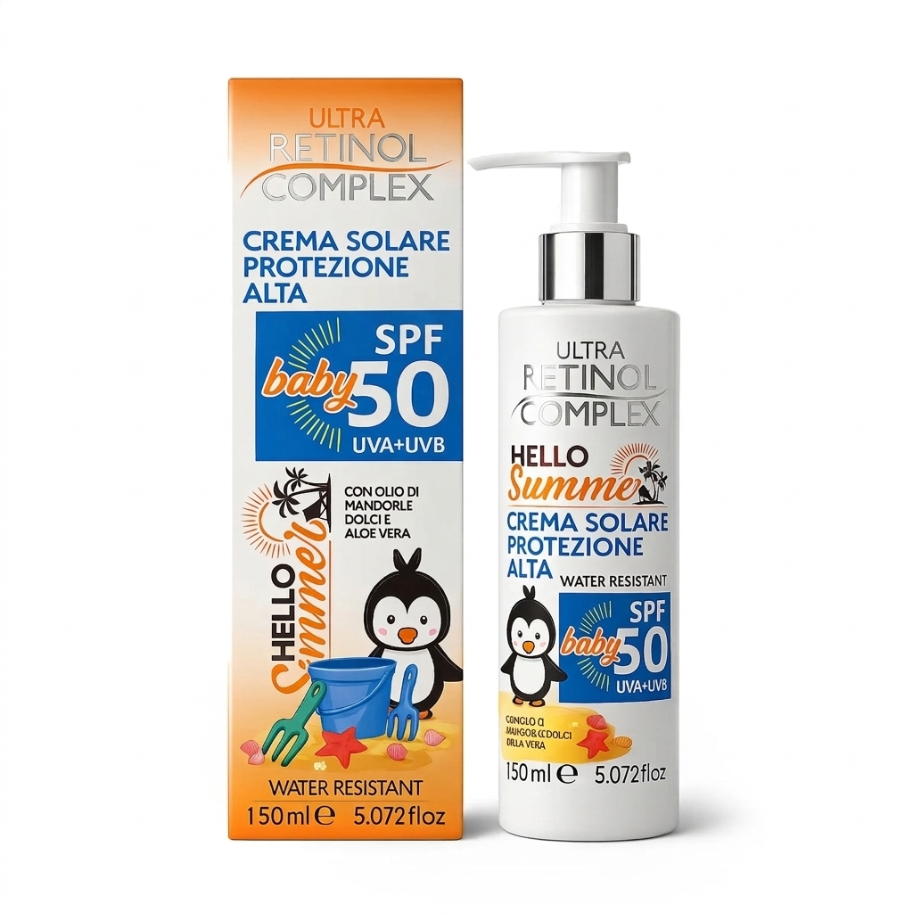 Crema solare baby SPF 50 Retinol Complex, flacone con pompa da 150 ml