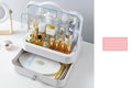 Scatola organizer per cosmetici con ripiano antipolvere e cassetto estraibile, maniglia