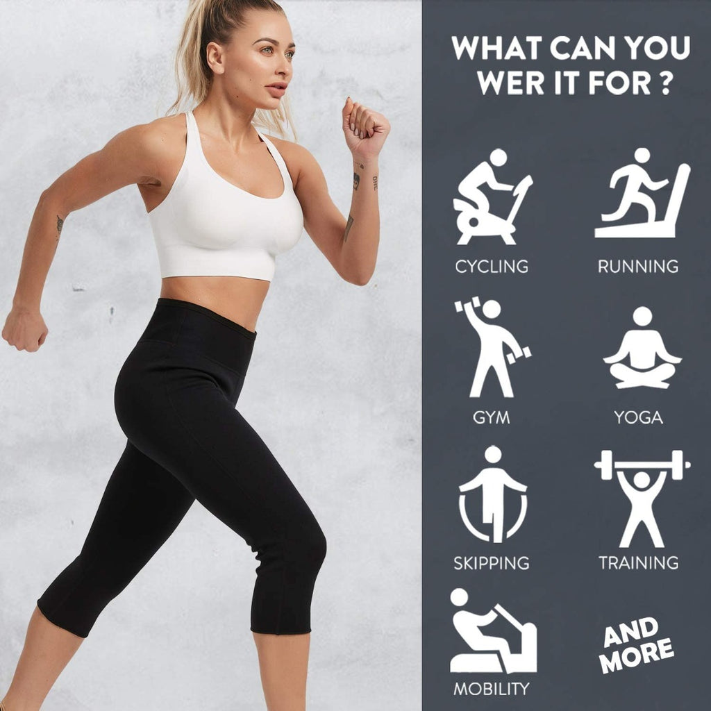 Leggings termici neri 3/4 a vita alta, aderenza per allenamento